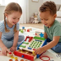 VIGA Drewniana Kasa sklepowa z akcesoriami Skaner Montessori - zdjęcie 3