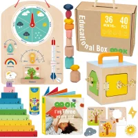 Tooky Toy Edukacyjne Pudełko Montessori Układanka Liczydło Tablica Pogody 6w1 od 3 Lat - zdjęcie 1