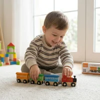 Viga  Drewniany Pociąg Magnetyczny Lokomotywa Wagoniki 3+ - zdjęcie 2