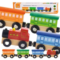 Viga  Drewniany Pociąg Magnetyczny Lokomotywa Wagoniki 3+ - zdjęcie 1