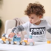 VIGA PolarB Drewniana Kolejka z Wagonikami i Zwierzątkami Do Układania Montessori - zdjęcie 2