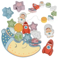 TOOKY TOY Kosmiczny Śpiący Księżyc Balansująca Układanka Drewniana Nawlekanka Montessori Kosmos - zdjęcie 1