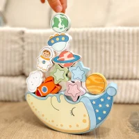 TOOKY TOY Kosmiczny Śpiący Księżyc Balansująca Układanka Drewniana Nawlekanka Montessori Kosmos - zdjęcie 2
