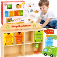 TOOKY TOY Drewniane Centrum Recyklingu Edukacyjny Sorter - zdjęcie 1