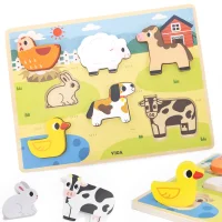 VIGA Drewniane Puzzle Układanka Montessori 2w1 Figurki Farma - zdjęcie 1