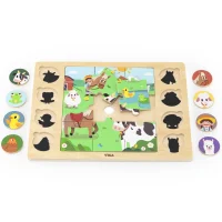 VIGA Drewniane Puzzle Odgadnij Po Cieniu - Farma Układanka 17 el. - zdjęcie 2