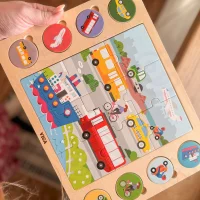 VIGA Drewniane Puzzle Odgadnij po Cieniu  - Środki Transportu Układanka 17 el. - zdjęcie 2