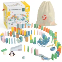 CLASSIC WORLD Drewniane Domino Tor Logiczny Przeszkód Układanka Montessori 100 el. - zdjęcie 1