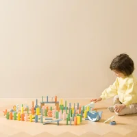 CLASSIC WORLD Drewniane Domino Tor Logiczny Przeszkód Układanka Montessori 100 el. - zdjęcie 2