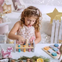 VIGA PolarB Zestaw Drewniana Piramidka + Przebijanka z Młoteczkiem Miś Polarny Montessori - zdjęcie 2