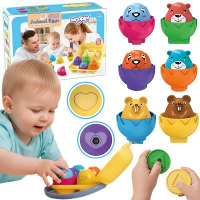 WOOPIE Układanka Sorter Montessori Dopasuj Kształty Wesołe Zwierzaki Jajka 6szt - zdjęcie 1