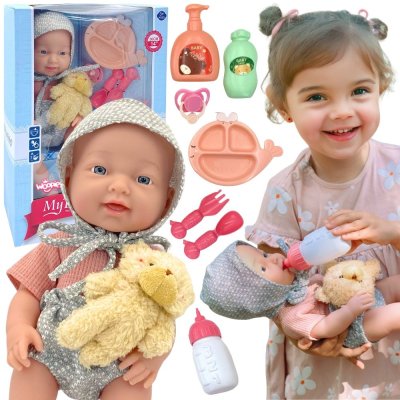 WOOPIE ROYAL Lalka Bobas 36 cm w Ubranku z Misiem Akcesoria do Karmienia - zdjęcie 1