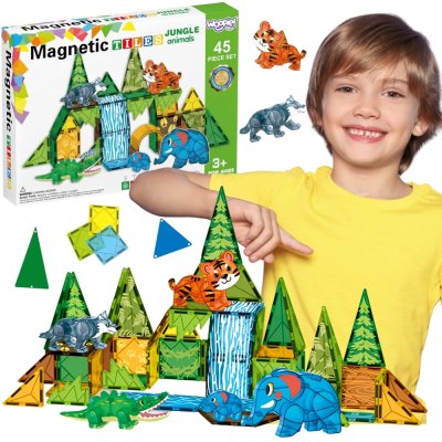 WOOPIE Klocki Magnetyczne Konstrukcyjne 3D Zestaw Edukacyjny Zwierzęta Dżungli 45el. - zdjęcie 1