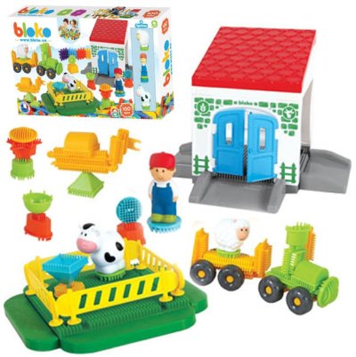 MOCHTOYS Klocki Jeżyki Pin Bricks FARMA w Kartonie 100 el. + 3 Figurki - zdjęcie 1