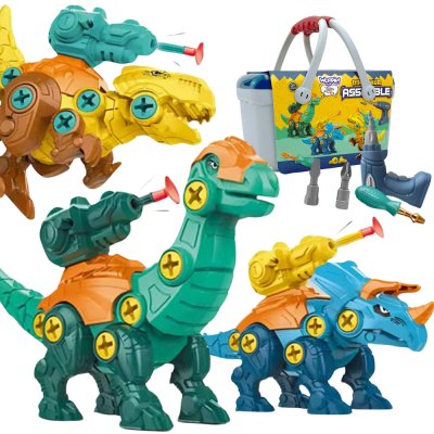 WOOPIE Zestaw Dinozaury do Skręcania 3 szt. Zestaw Konstrukcyjny w Pudełku + Wiertarka i Śrubokręt - zdjęcie 1