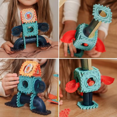 WOOPIE Klocki Konstrukcyjne 3D Zestaw Edukacyjny Tor Kulkowy Kulodrom Wafle 68el. - zdjęcie 3