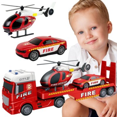 WOOPIE Zestaw Pojazdów Laweta Strażacka Helikopter Samochód Dźwięk Światła - zdjęcie 1