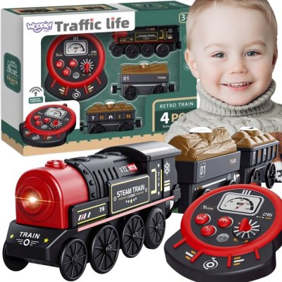 WOOPIE Lokomotywa Elektryczna Zdalnie Sterowana Kolejka Retro Wagony 4 el. - zdjęcie 1