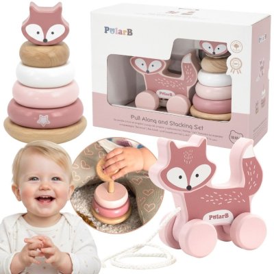 VIGA PolarB Zestaw Lisek Drewniana Piramidka + Lisek do Ciągnięcia - zdjęcie 1