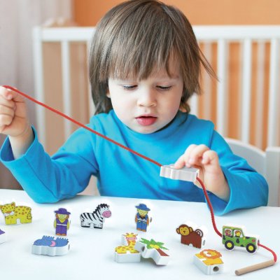 VIGA Drewniana Przeplatanka Klocki Farma do Nawlekania Montessori - zdjęcie 2