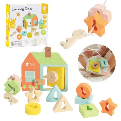 CLASSIC WORLD Drewniana Przeplatanka Klocki do Nawlekania Klucze i Drzwi MONTESSORI 11 el. - zdjęcie 1