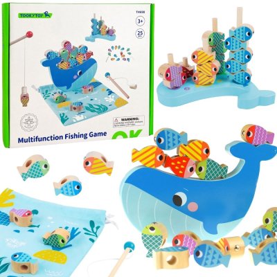 TOOKY TOY Drewniana Gra Wieloryb i Rybki Wielofunkcyjna 4 w 1 - zdjęcie 1