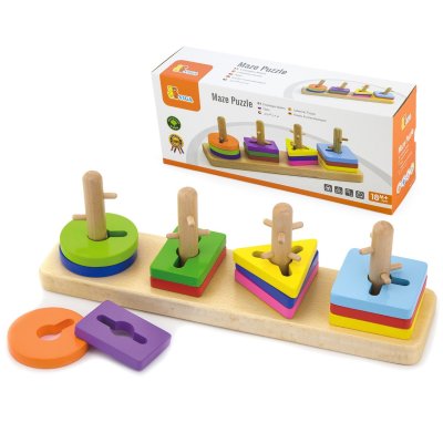 VIGA Drewniane klocki z sorterem kształtów Montessori - zdjęcie 1