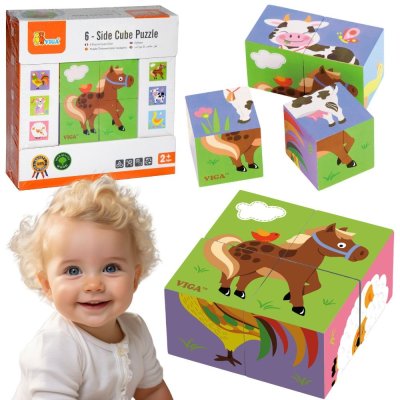 VIGA Drewniana Układanka Puzzle Farma 4 klocki - zdjęcie 1