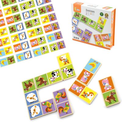 VIGA Edukacyjne Klocki Domino Drewniane gra Farma 28 elementów Montessori - zdjęcie 2