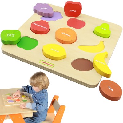 MASTERKIDZ Drewniany Sorter Kształtów Kolorowe Owoce Montessori - zdjęcie 1