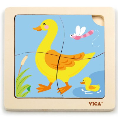 VIGA Poręczne Drewniane Puzzle Kaczuszka Układanka 4 elementy - zdjęcie 1