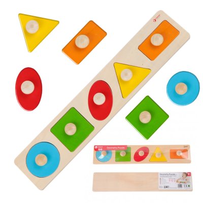 CLASSIC WORLD Drewniana Układanka Geometryczna MONTESSORI Sorter Kształtów Nauka Kolorów 6el. - zdjęcie 1
