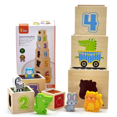 VIGA Drewniana Piramidka Układanka Klocki Sorter Montessori - zdjęcie 1
