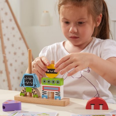VIGA Układanka Piramidka Roboty + Wzory 8 el. - zdjęcie 2