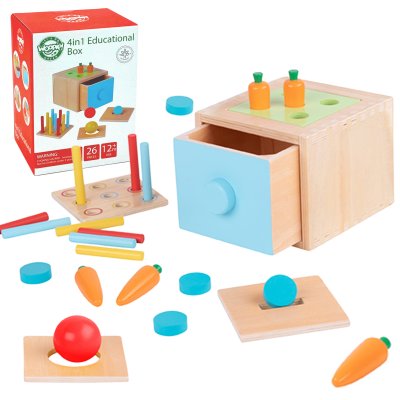 WOOPIE GREEN Drewniana Szuflada Edukacyjna 4w1 Sorter Montessori Gra w Marchewki FSC - zdjęcie 1