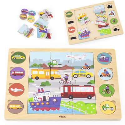 VIGA Drewniane Puzzle Odgadnij po Cieniu  - Środki Transportu Układanka 17 el. - zdjęcie 1