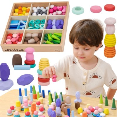 VIGA Klocki Drewniane Edukacyjne Układanka Montesori Sorter 141el. - zdjęcie 1