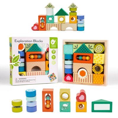 CLASSIC WORLD Drewniane Klocki Sensoryczne 7 Funkcji Układanka Multifunkcyjna Kształty Dźwięk MONTESSORI 14 el. - zdjęcie 1
