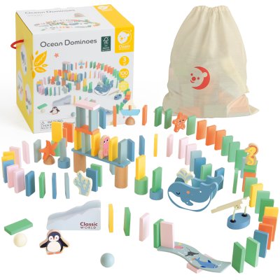 CLASSIC WORLD Drewniane Domino Tor Logiczny Przeszkód Układanka Montessori 100 el. - zdjęcie 1