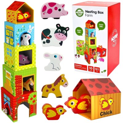 WOOPIE GREEN Układanka Kostki Farma w Pudełkach + Figurki 10 el. - zdjęcie 1