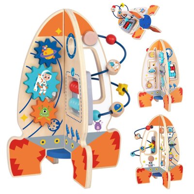 Tooky Toy Duża Drewniana Zabawka Edukacyjna Wielofunkcyjna Rakieta - zdjęcie 1