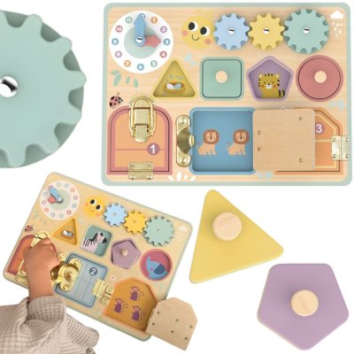 TOOKY TOY Tablica Manipulacyjna Zamki Zębatki Sorter Zegar - zdjęcie 1