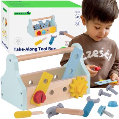 TOOKY TOY Drewniana Skrzynka z Narzędziami Zestaw 18 el. - zdjęcie 1