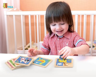 VIGA Poręczne Drewniane Puzzle Krówka - zdjęcie 2