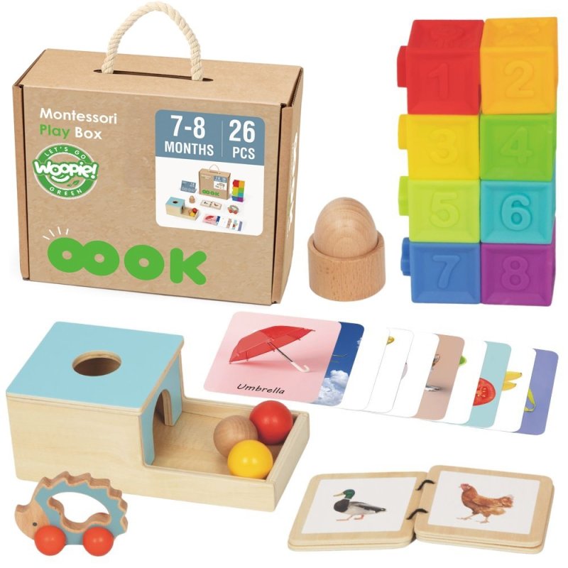 WOOPIE GREEN Box Pudełko XXL Montessori Edukacyjne 6w1 Sensoryczne 7-8 Miesięcy 26el. FSC - zdjęcie 1