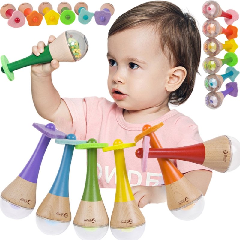 CLASSIC WORLD Grzechotka 2w1 Drewniany Instrument Tęczowy Marakas 1 szt. - zdjęcie 1