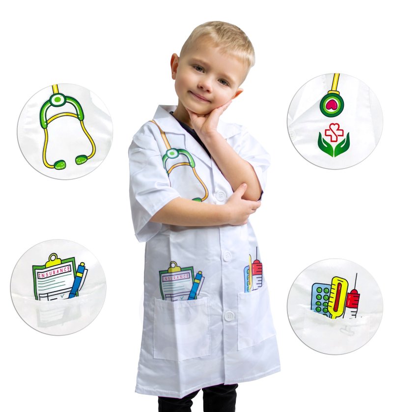 WOOPIE Strój Fartuch Lekarza Doktora Ubranko dla Dzieci do ok. 120 cm - zdjęcie 1