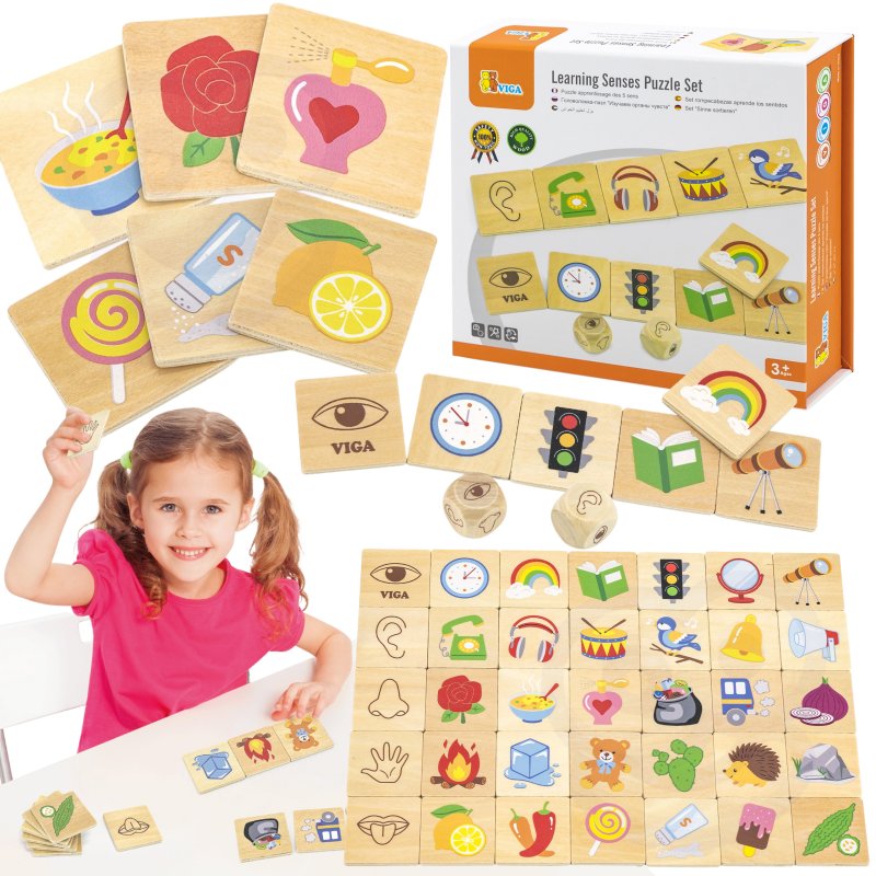 VIGA Gra Edukacyjna Układanka Ucząca Sortuj Zmysły 37 el. Montessori - zdjęcie 1