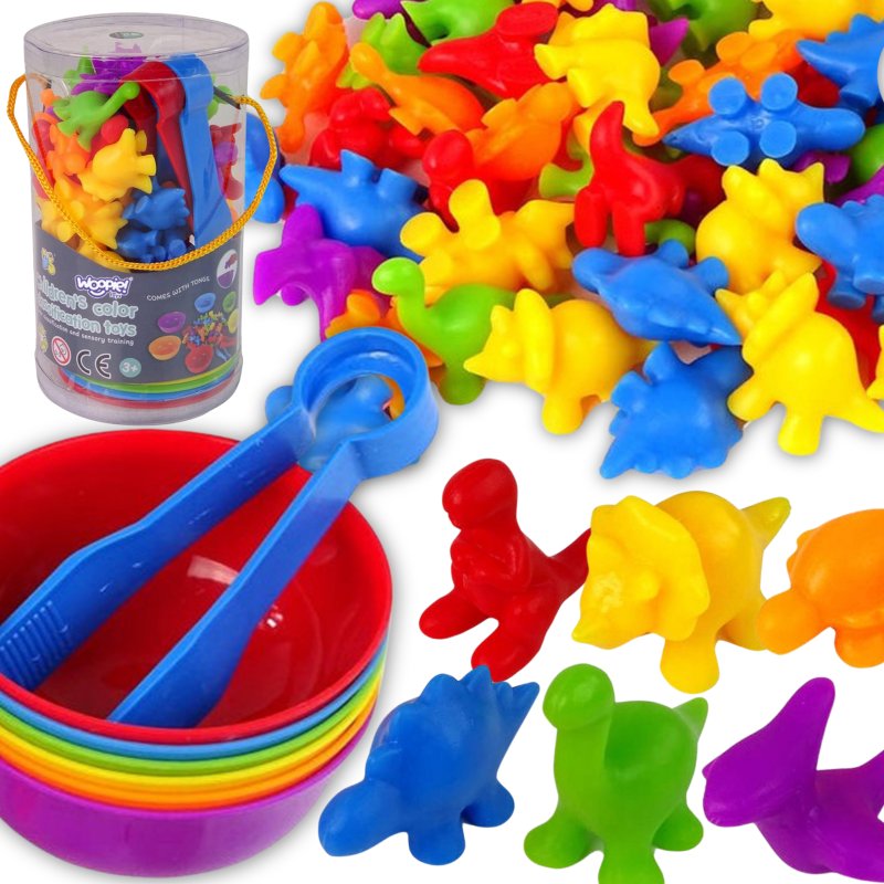 WOOPIE Gra Edukacyjna Montessori Sorter Kolorów Dinozaury 56 el. - zdjęcie 1
