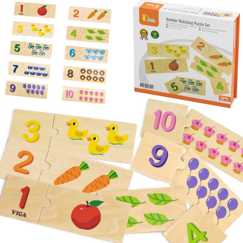 VIGA Zestaw Drewniane Puzzle Dopasuj Liczby Układanka Montessori - zdjęcie 1